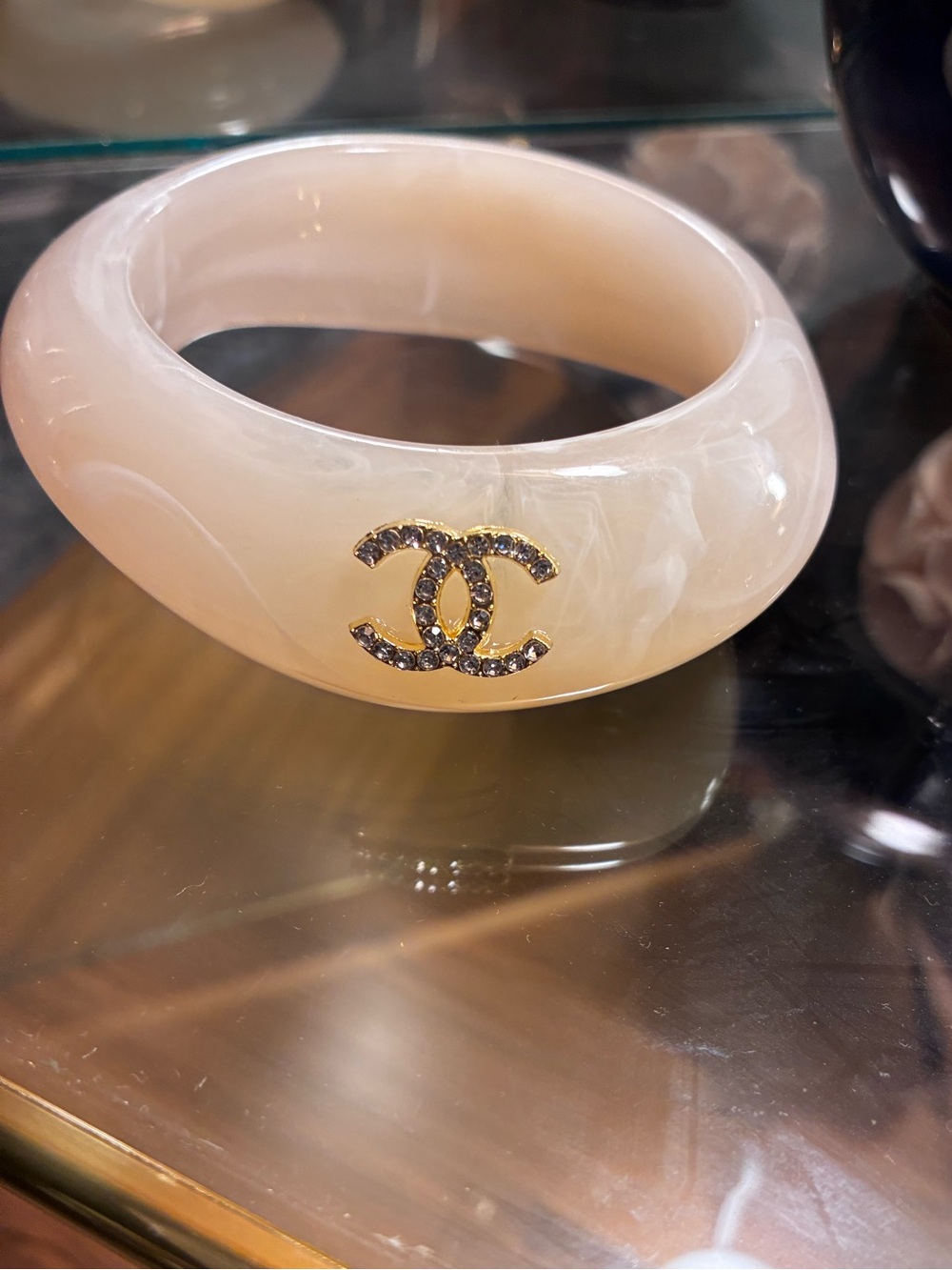 Off White Resin Chanel Bangle Bracelet
